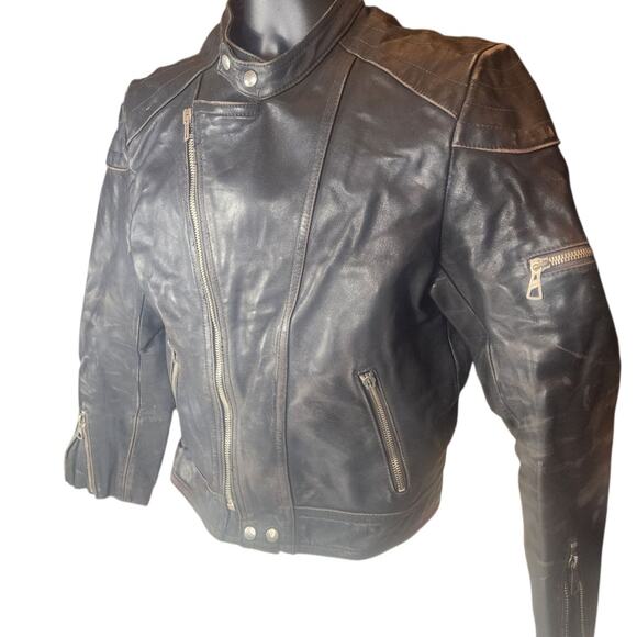 Vintage Harro Biker Jacket Women Small Men XS Youth XL Motorcycle Leather Cafe - Picture 13 of 16